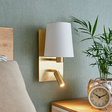 Applique murale Lindby Aiden, blanc, laiton, lampe de lecture LED