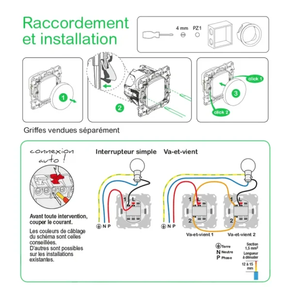 Interrupteur va-et-vient à assembler Odace, SCHNEIDER ELECTRIC, blanc